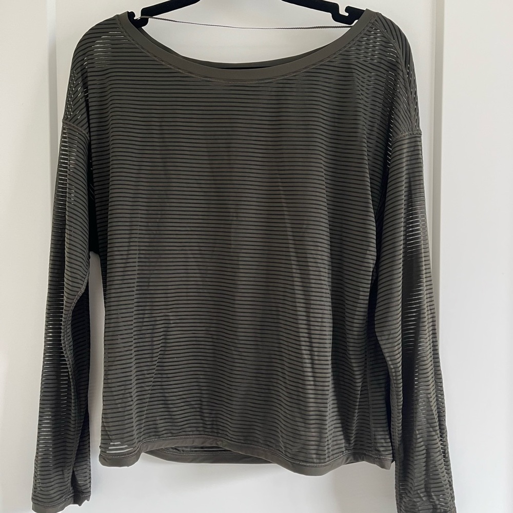 lululemon athletica Dark Green Striped Long Sleeve Top
